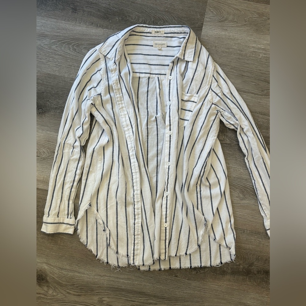 THREAD & SUPPLY day drifter tunic in blue and white Size Large Relaxed Fit